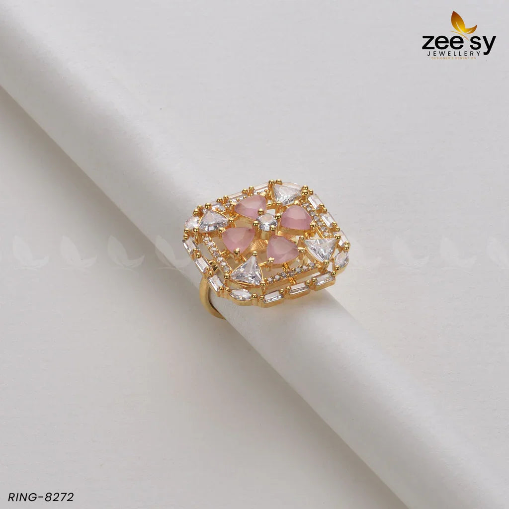 Cubic Ring-8272 Golden Mint Pink - Zeesy Jewellery