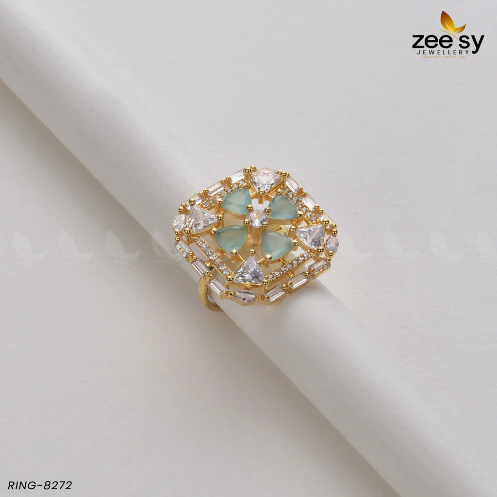 Cubic Ring-8272 Golden Mint Green - Zeesy Jewellery