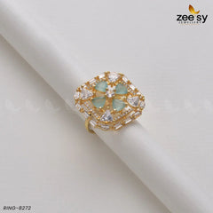 Cubic Ring-8272 Golden Mint Green - Zeesy Jewellery