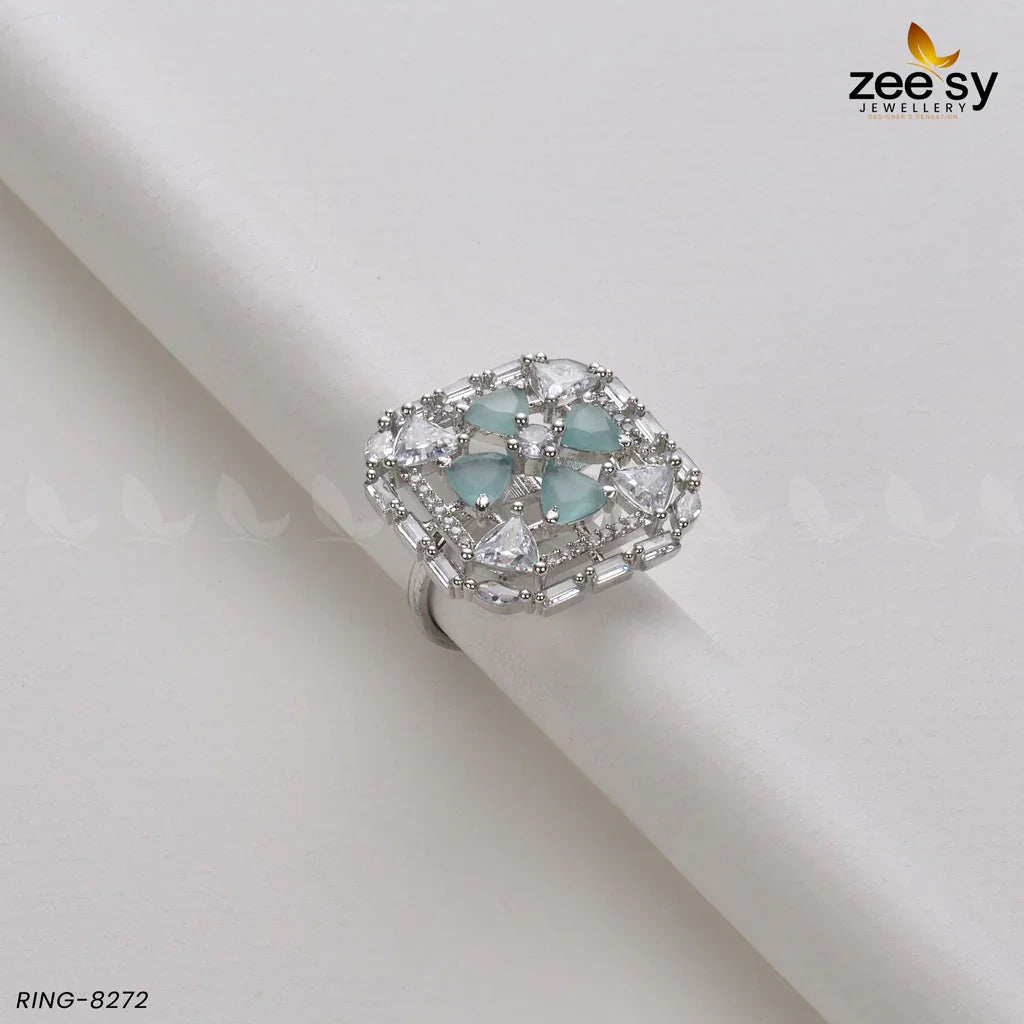 Cubic Ring-8272 Silver Mint Green - Zeesy Jewellery