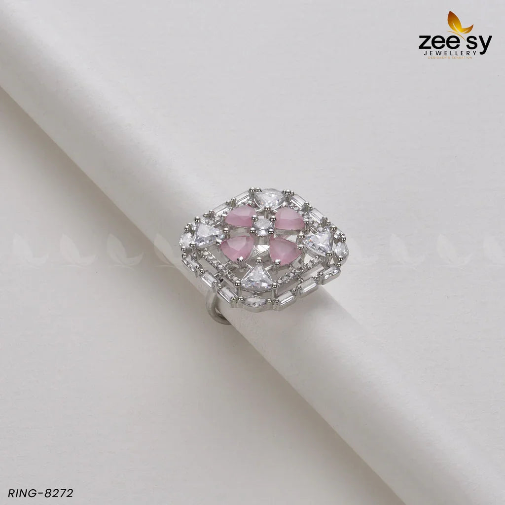 Cubic Ring-8272 Silver Mint Pink - Zeesy Jewellery