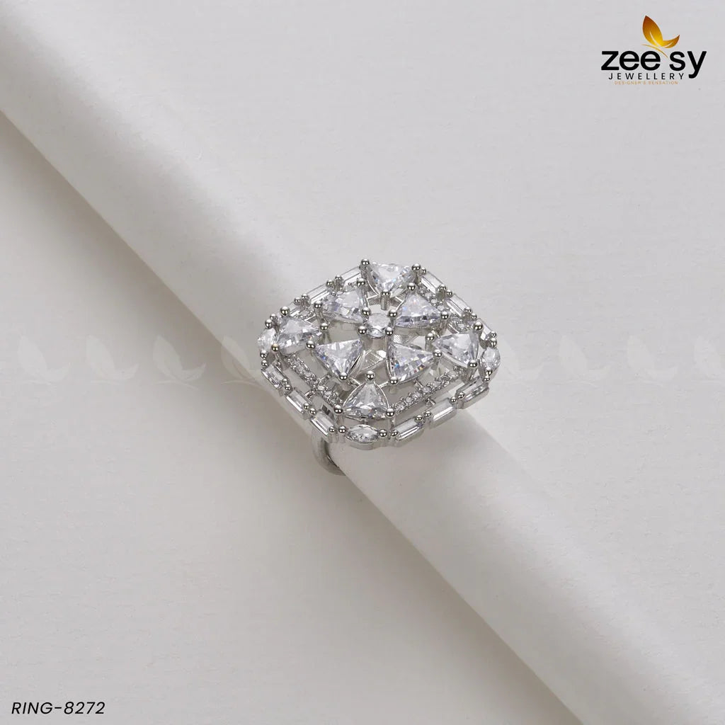 Cubic Ring-8272 Silver White - Zeesy Jewellery