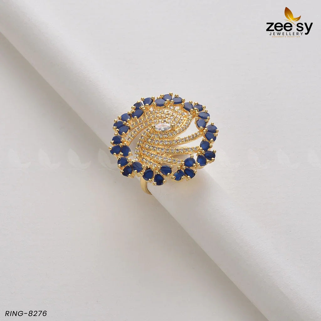 Rhinestone Ring-8276 Golden Blue - Zeesy Jewellery