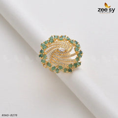 Rhinestone Ring-8276 Golden Green - Zeesy Jewellery