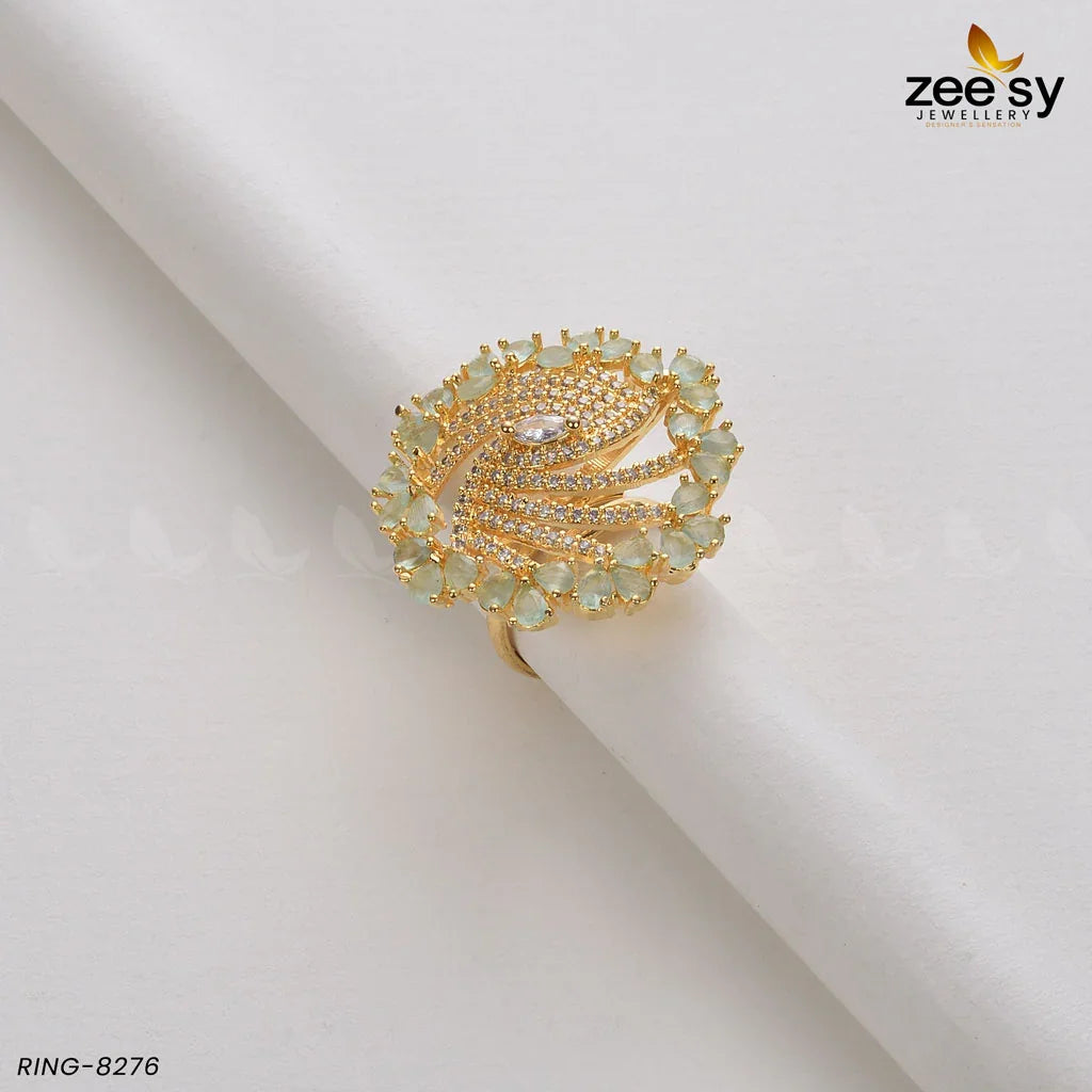 Rhinestone Ring-8276 Golden Mint Green - Zeesy Jewellery