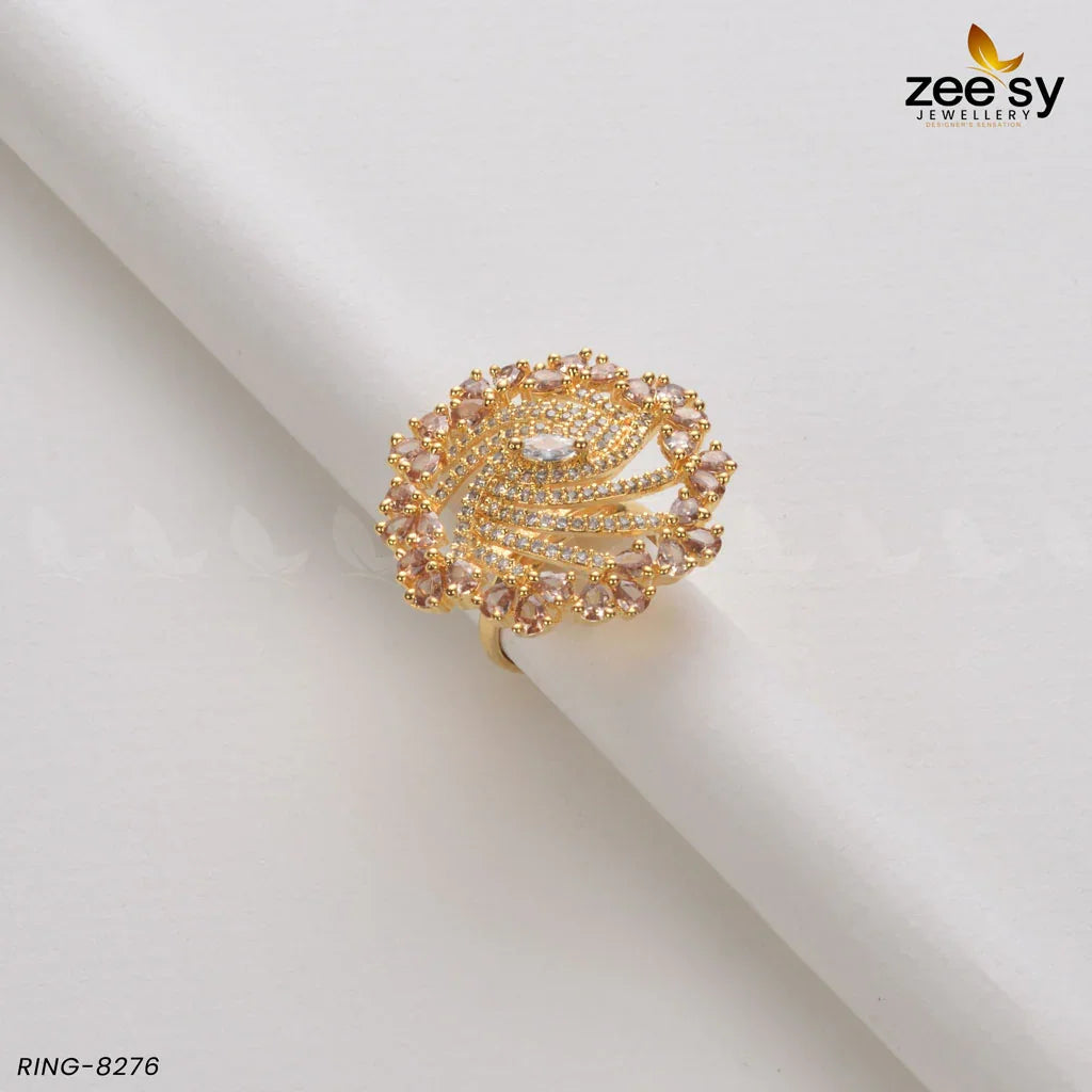 Rhinestone Ring-8276 Golden Champagne - Zeesy Jewellery