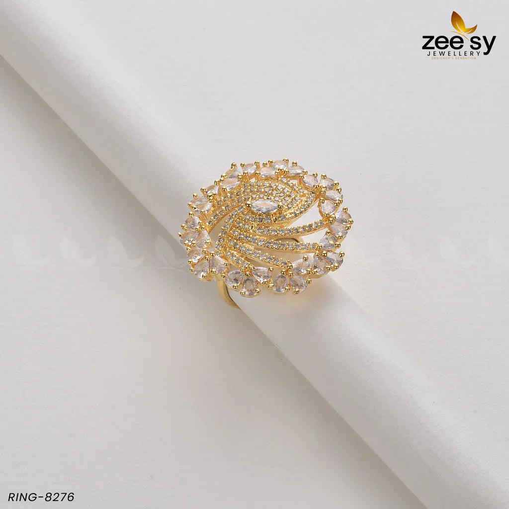 Rhinestone Ring-8276 Golden White - Zeesy Jewellery