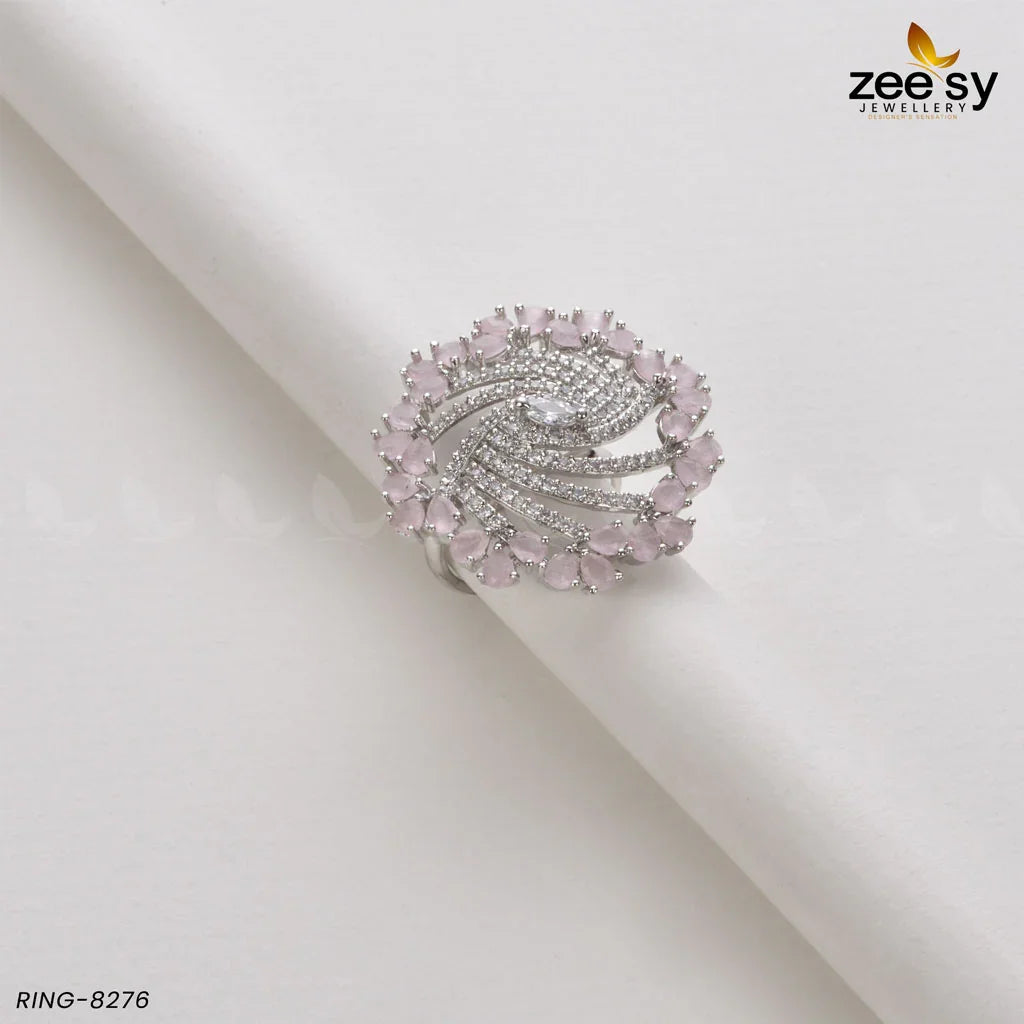 Rhinestone Ring-8276 Silver Mint Pink - Zeesy Jewellery