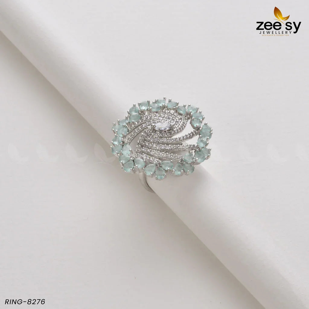 Rhinestone Ring-8276 Silver Mint Green - Zeesy Jewellery