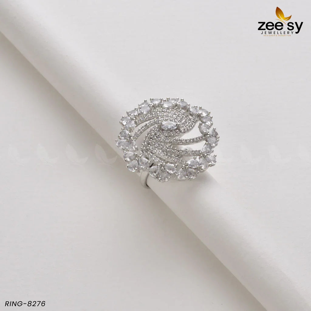 Rhinestone Ring-8276 Silver White - Zeesy Jewellery