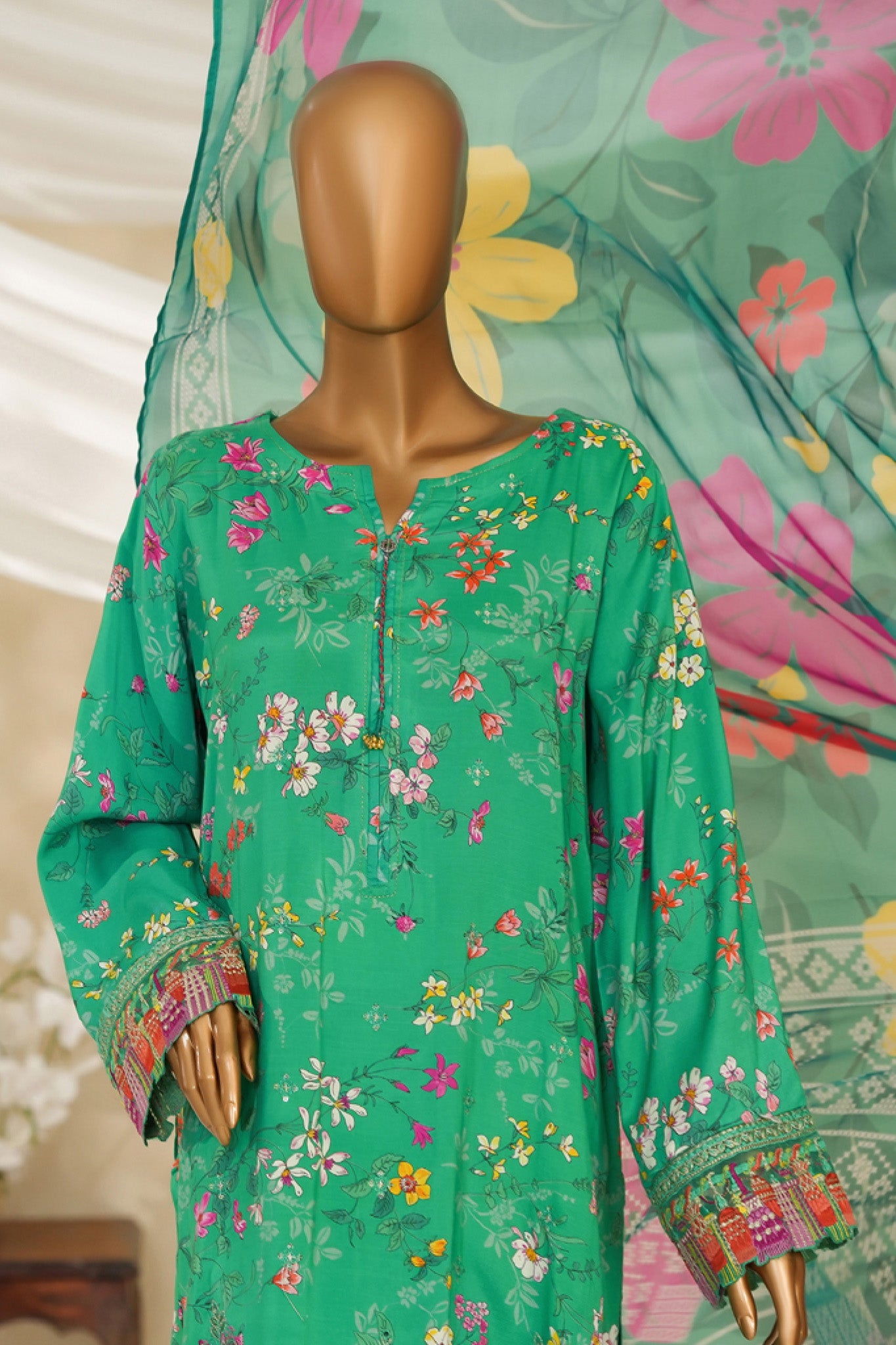 Majestic By HZ Stitched 3 Piece Emb Silk Collection'2025-RRE-109-Parrot Green