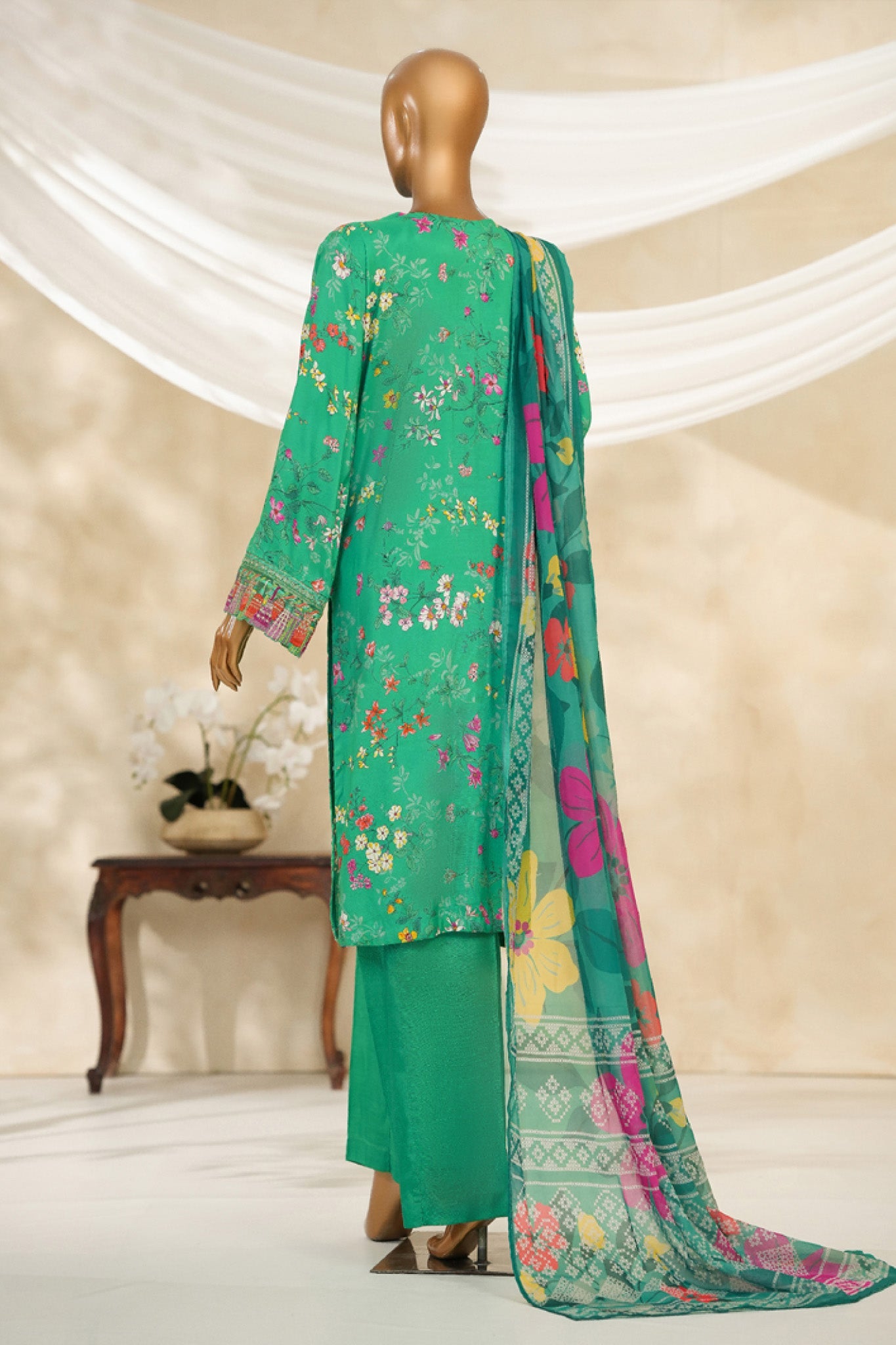 Majestic By HZ Stitched 3 Piece Emb Silk Collection'2025-RRE-109-Parrot Green