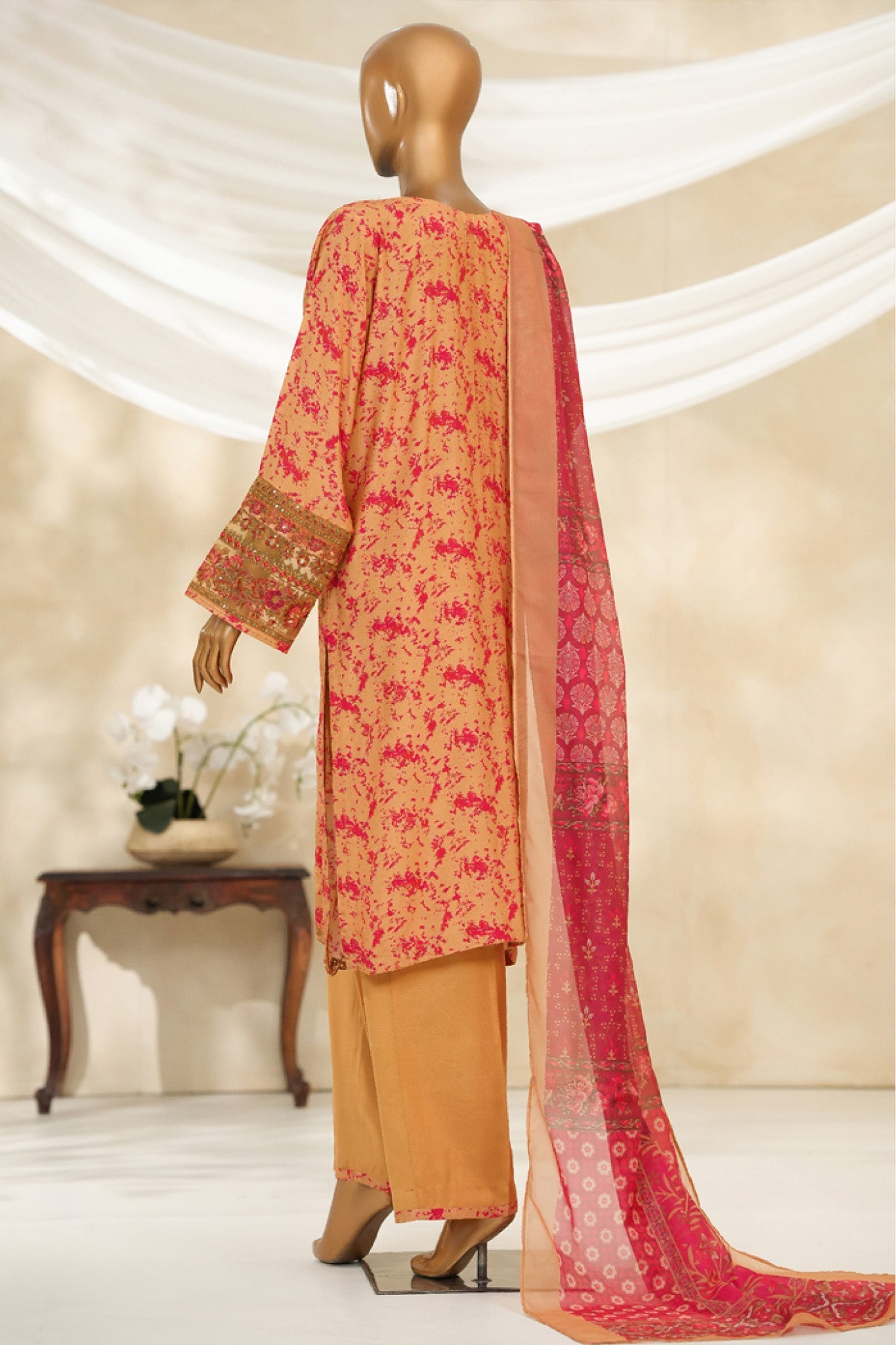 Majestic By HZ Stitched 3 Piece Emb Silk Collection'2025-RRE-110-Peach