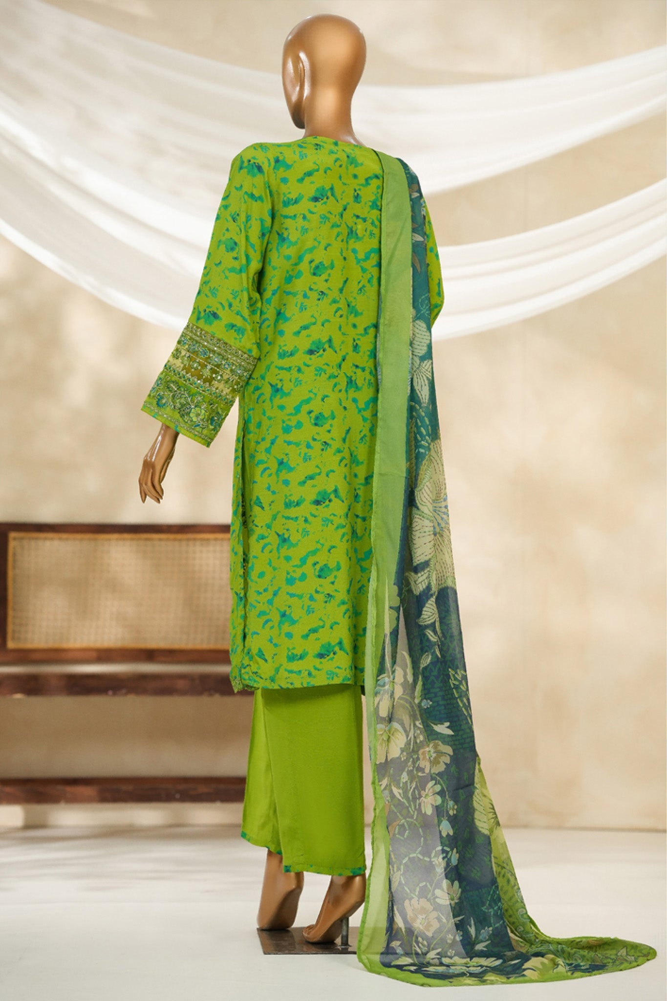 Majestic By HZ Stitched 3 Piece Emb Silk Collection'2025-RRE-111-Green