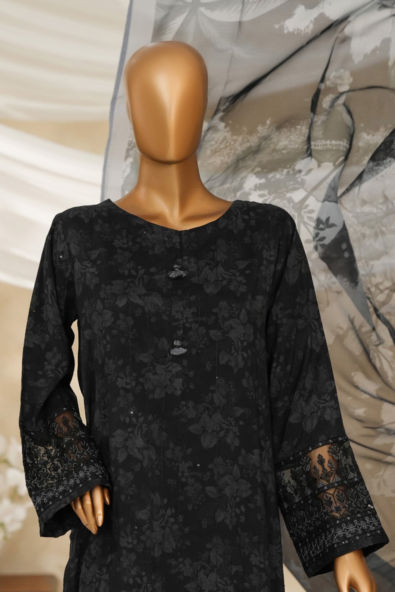 Majestic By HZ Stitched 3 Piece Emb Silk Collection'2025-RRE-113-Black