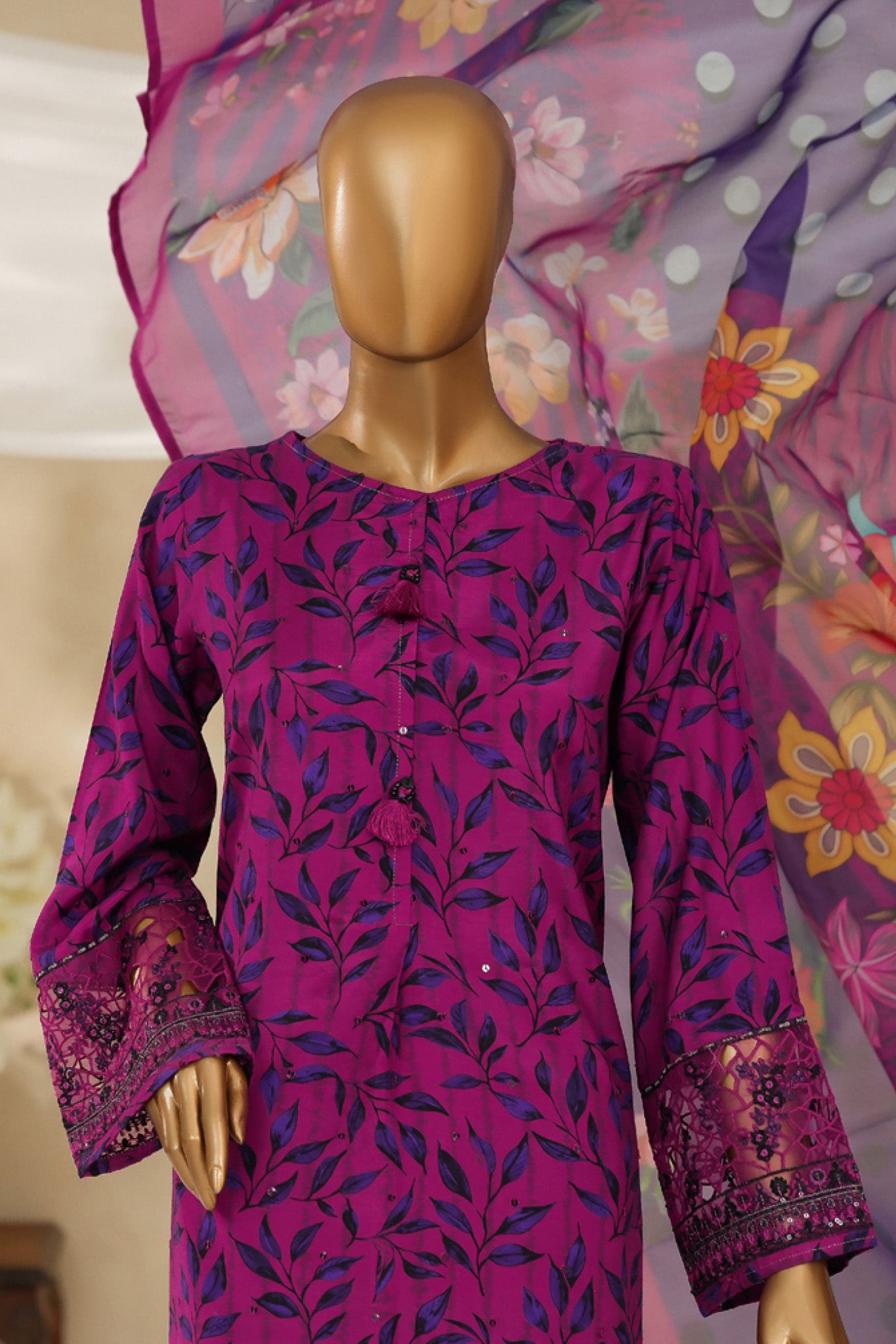 Majestic By HZ Stitched 3 Piece Emb Silk Collection'2025-RRE-115-Magenta