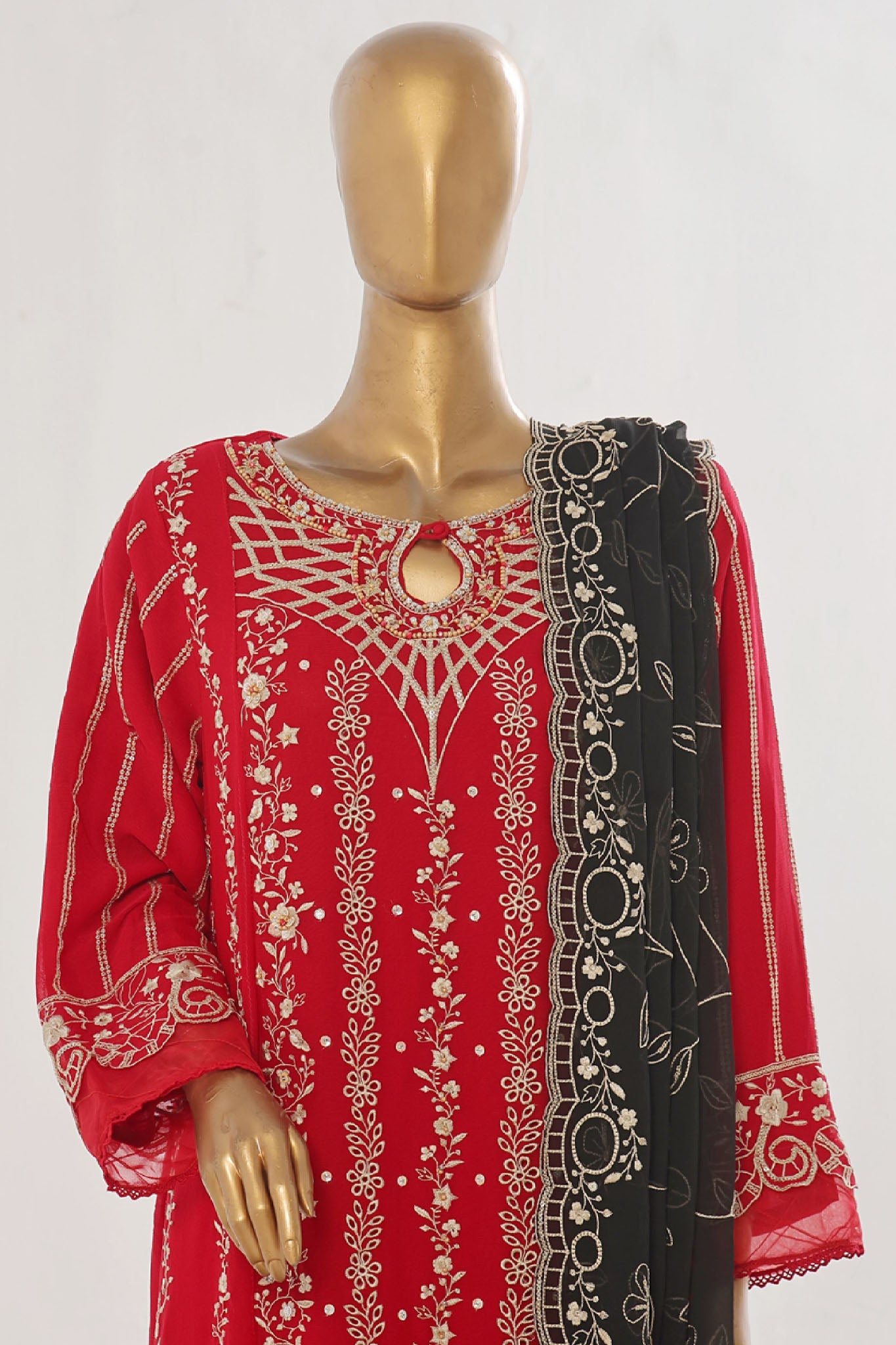 Bin Saeed Stitched 3 Piece Luxury Emb Chiffon Collection'2025-RTSC-1553-Red