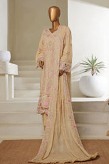 Bin Saeed Stitched 3 Piece Luxury Emb Chiffon Suit-RTSC-2147-Fawn