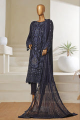 Bin Saeed Stitched 3 Piece Luxury Emb Chiffon Suit-RTSC-2148-Navy Blue