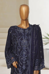 Bin Saeed Stitched 3 Piece Luxury Emb Chiffon Suit-RTSC-2148-Navy Blue