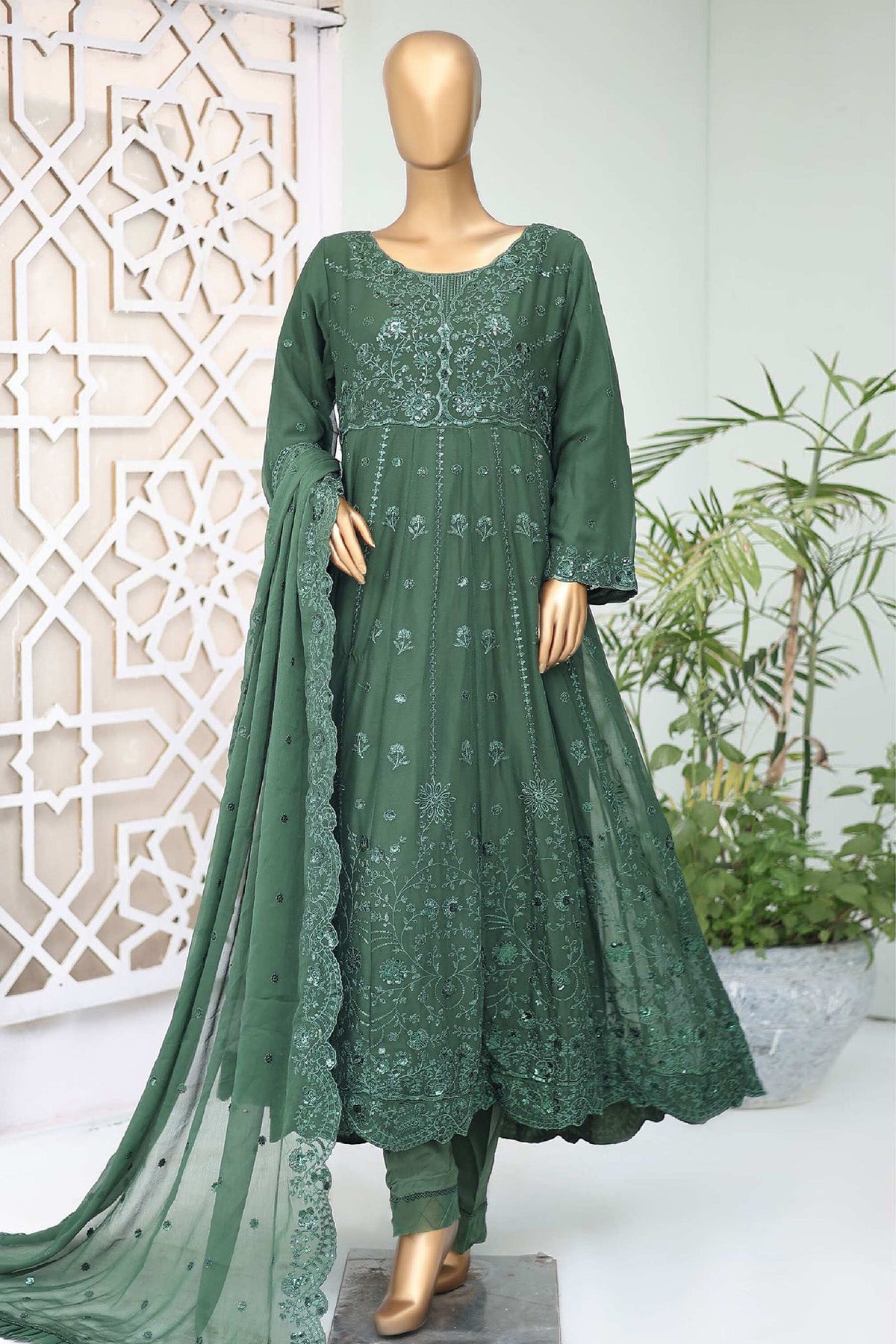 Shazlin By Bin Saeed Stitched 3 Piece Emb Chiffon Frocks Collection'2024-RTSC-993-Green