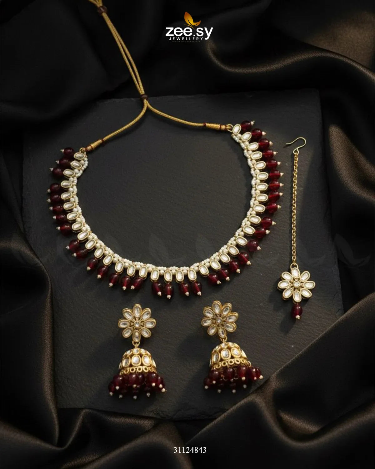 Magnificent Tonal Arch Bridal Set Golden Red - Zeesy Jewellery