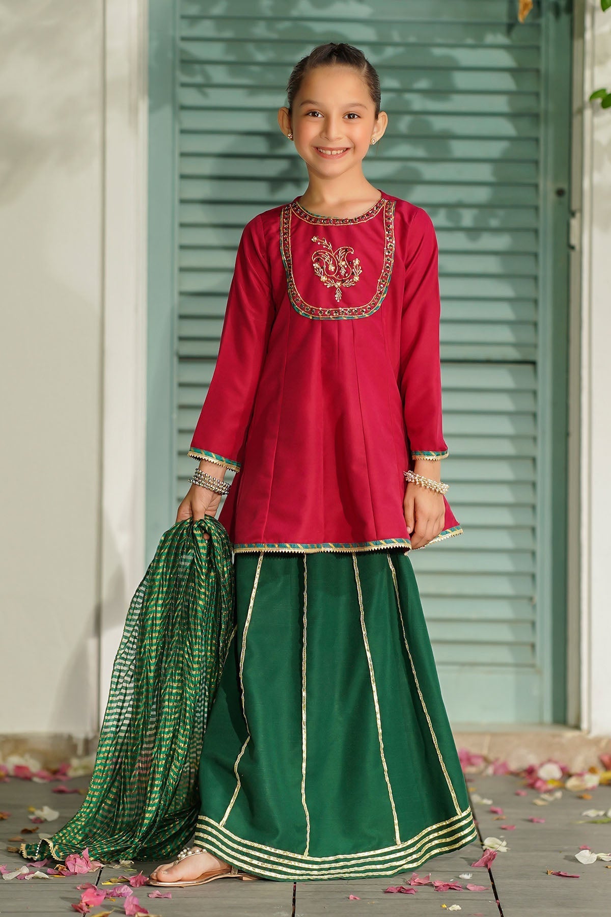 Raw Silk Hand Adda Work 3 Pc Suit - An elegant raw silk dress with intricate hand adda embroidery is perfect for weddings and formal occasions.