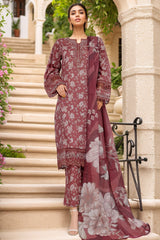 Raya By Sada Bahar Stitched 3 Piece Festive Emb Lawn Vol-02 Suit-CW-84-Brown