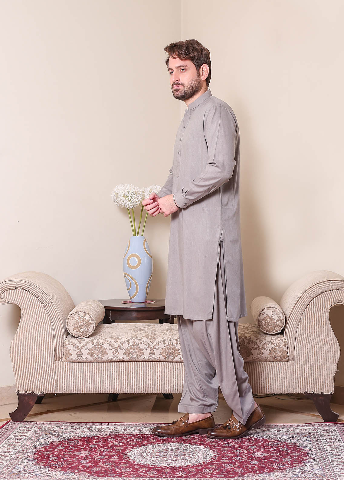 Real Image Mens Kurta Shalwar Winter Collection'2025-P-62sc Light Brown