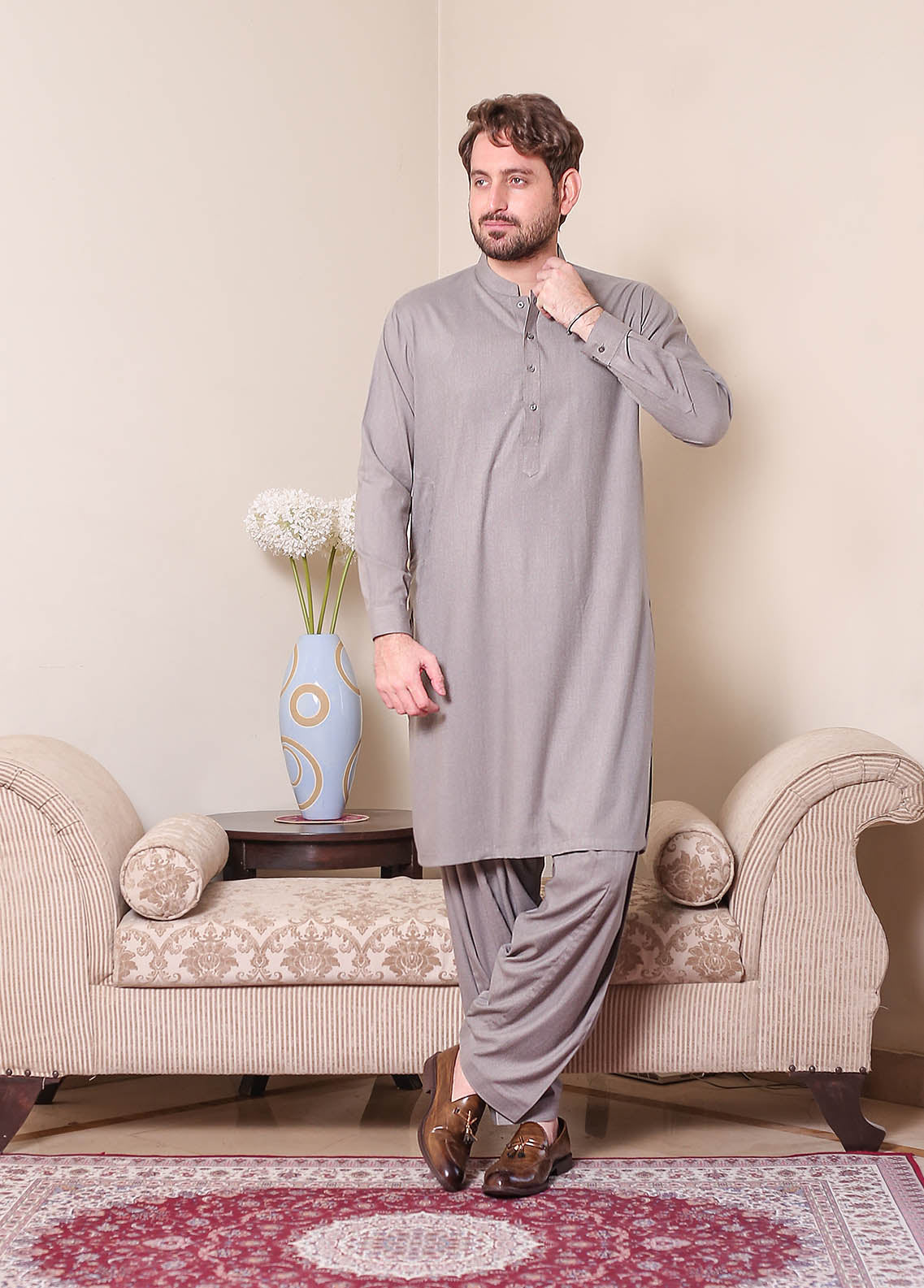 Real Image Mens Kurta Shalwar Winter Collection'2025-P-62sc Light Brown