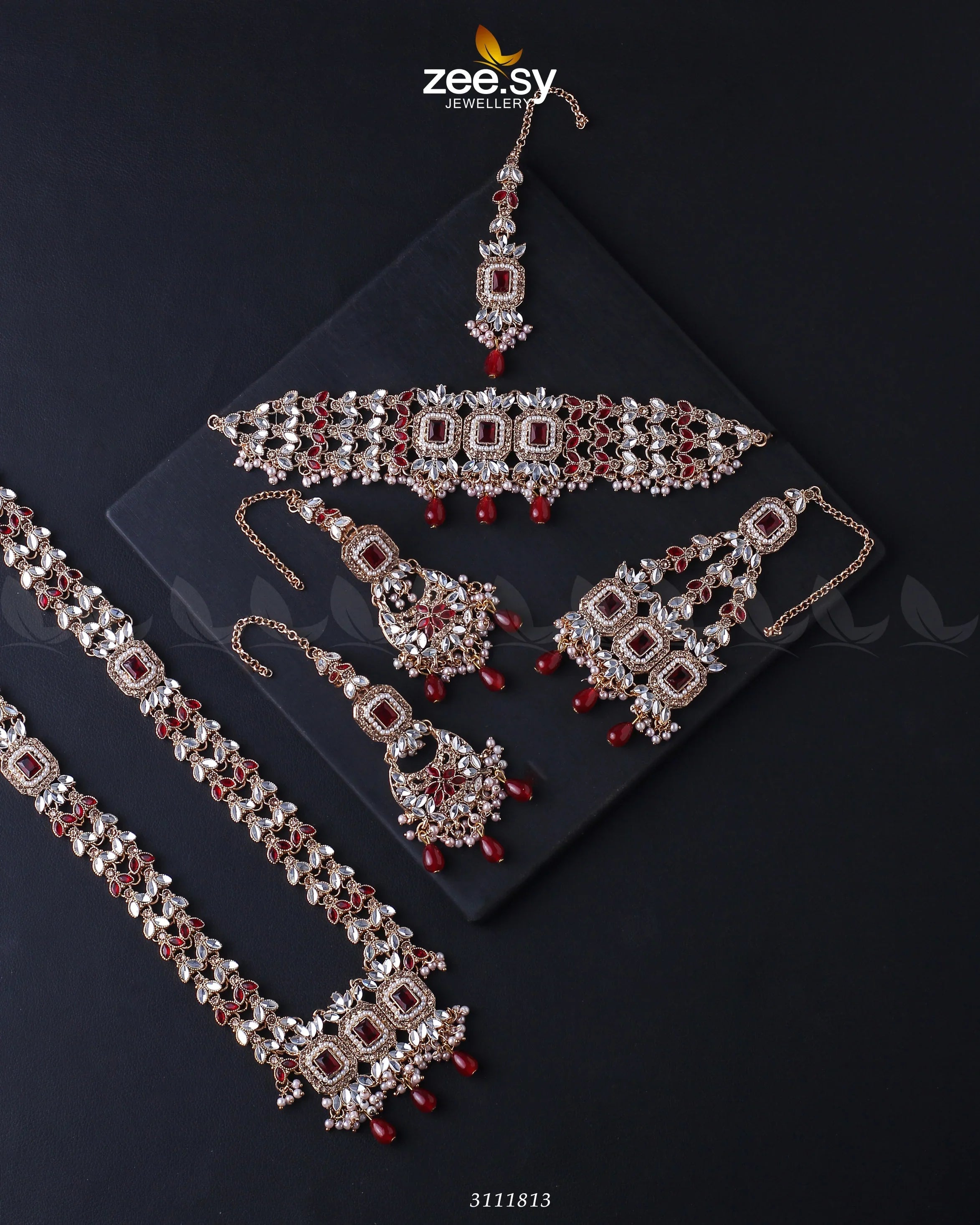 Anushka Bridal Set Golden Red - Zeesy Jewellery