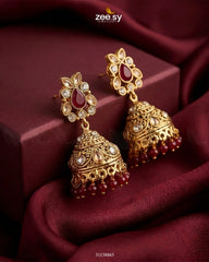 Zeesy-Regal Drop Stone Jhumka Earrings