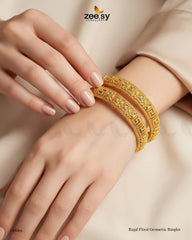 Zeesy-Regal Floral Geometric Bangles - Golden