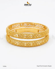 Zeesy-Regal Floral Geometric Bangles - Golden