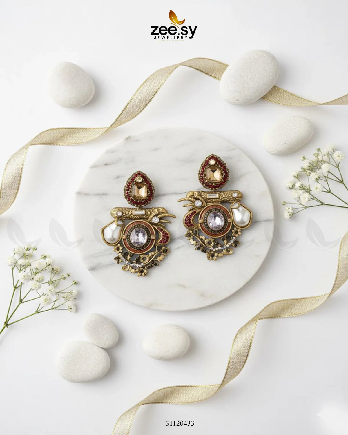 Regal Multi Baroque Drop Earrings Golden Champagne - Zeesy Jewellery