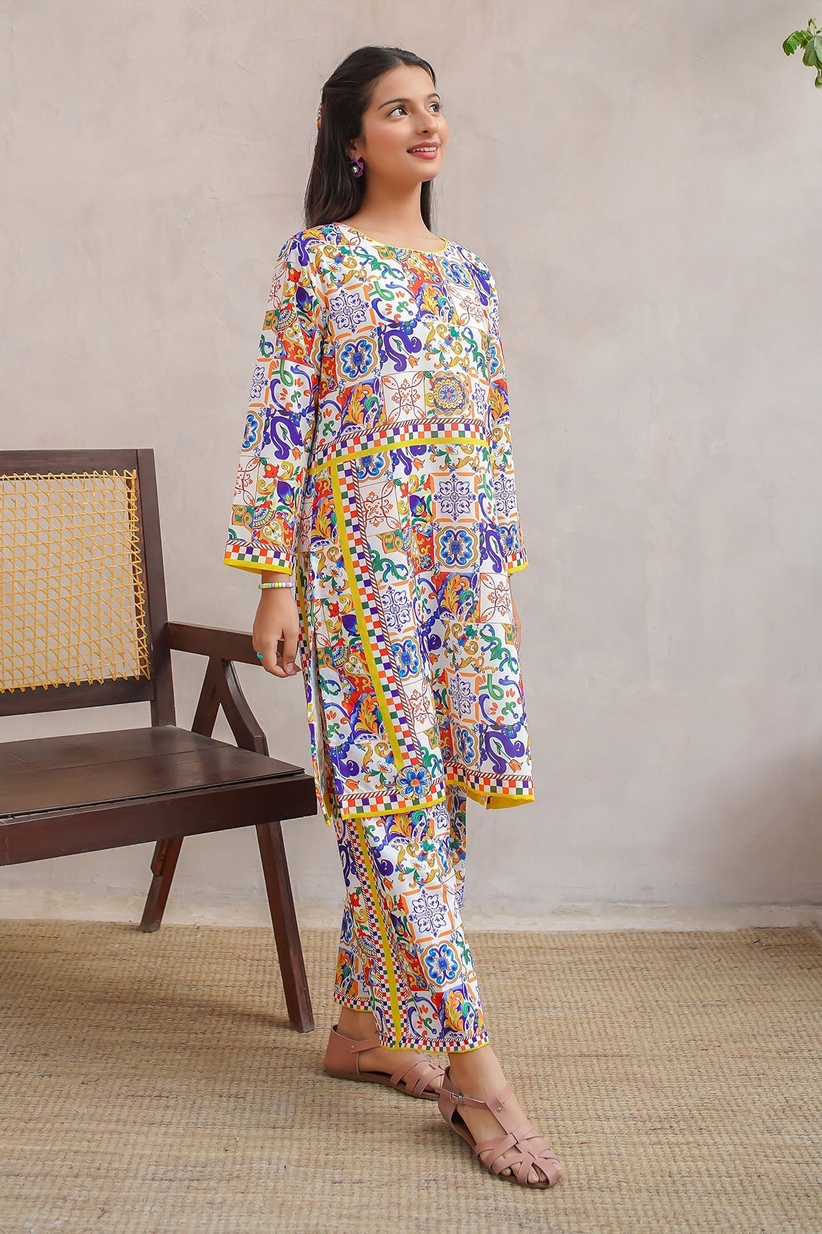 Ochre Clothing Girls Co-ords Swiss Lawn Digital Printed 2 Pc Suit