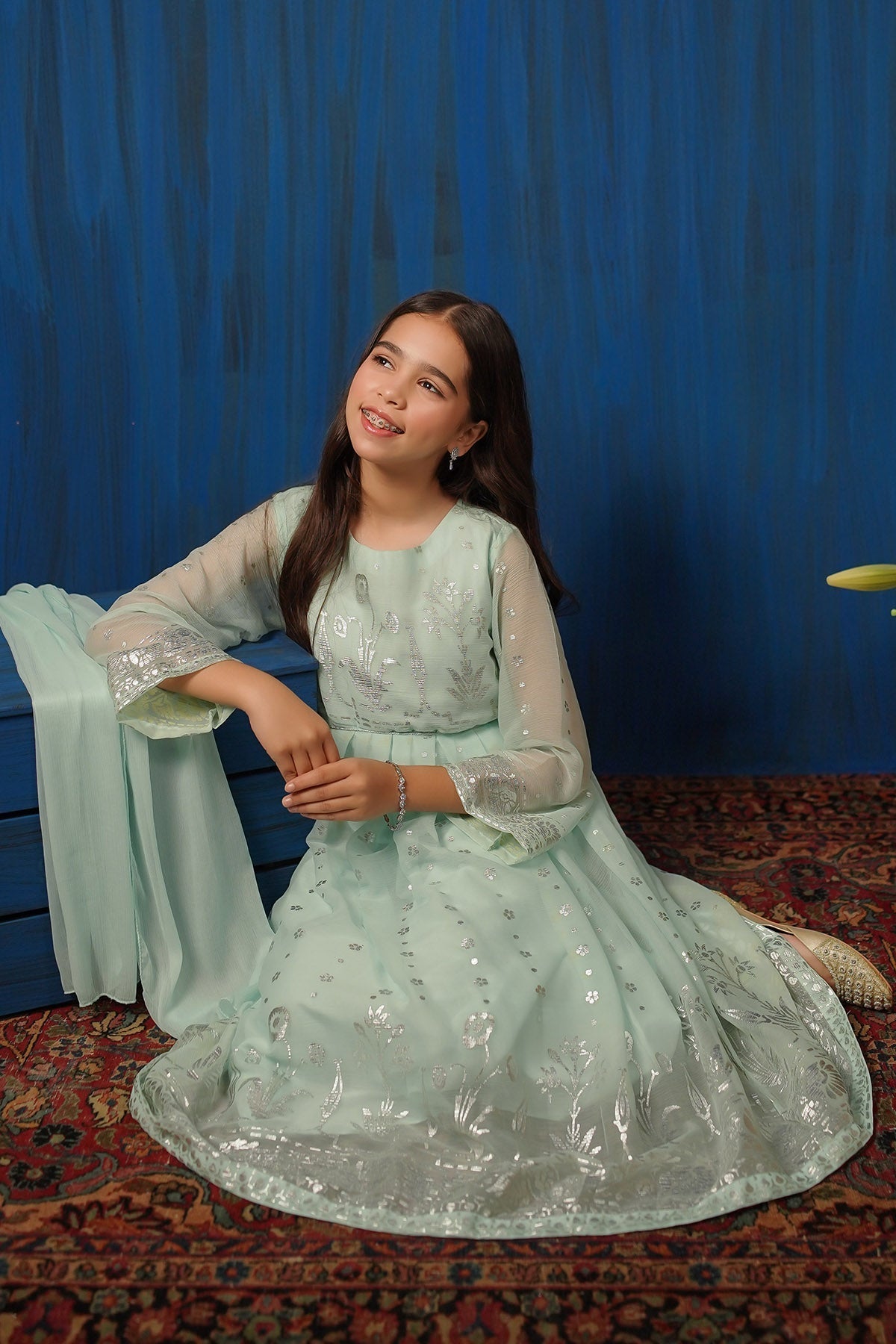 Chiffon Foil Printed 3 Pc Suit - Wear Ochre