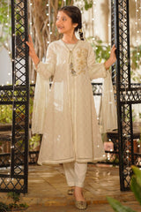 Ochre Clothing Girls Full Suits Sequence Net Hand Adda Work 3 Pc Suit