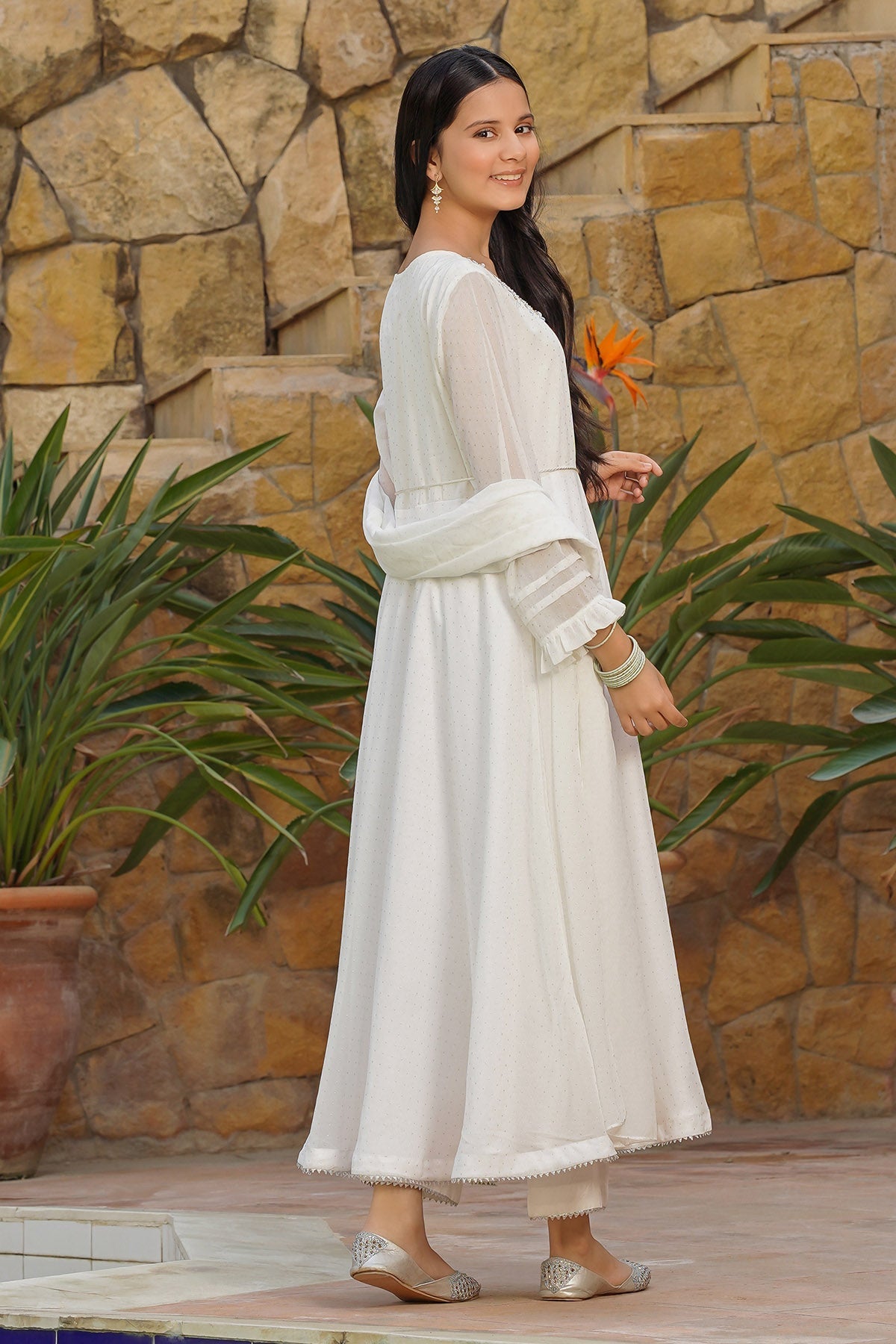 Georgette Hand Adda Work 3 Pc Suit - Wear Ochre