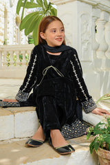 Velvet Embroidered 3 Pc Suit - Wear Ochre