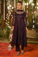 Ochre Clothing Girls Full Suits Sequence Net Hand Adda Work 3 Pc Suit