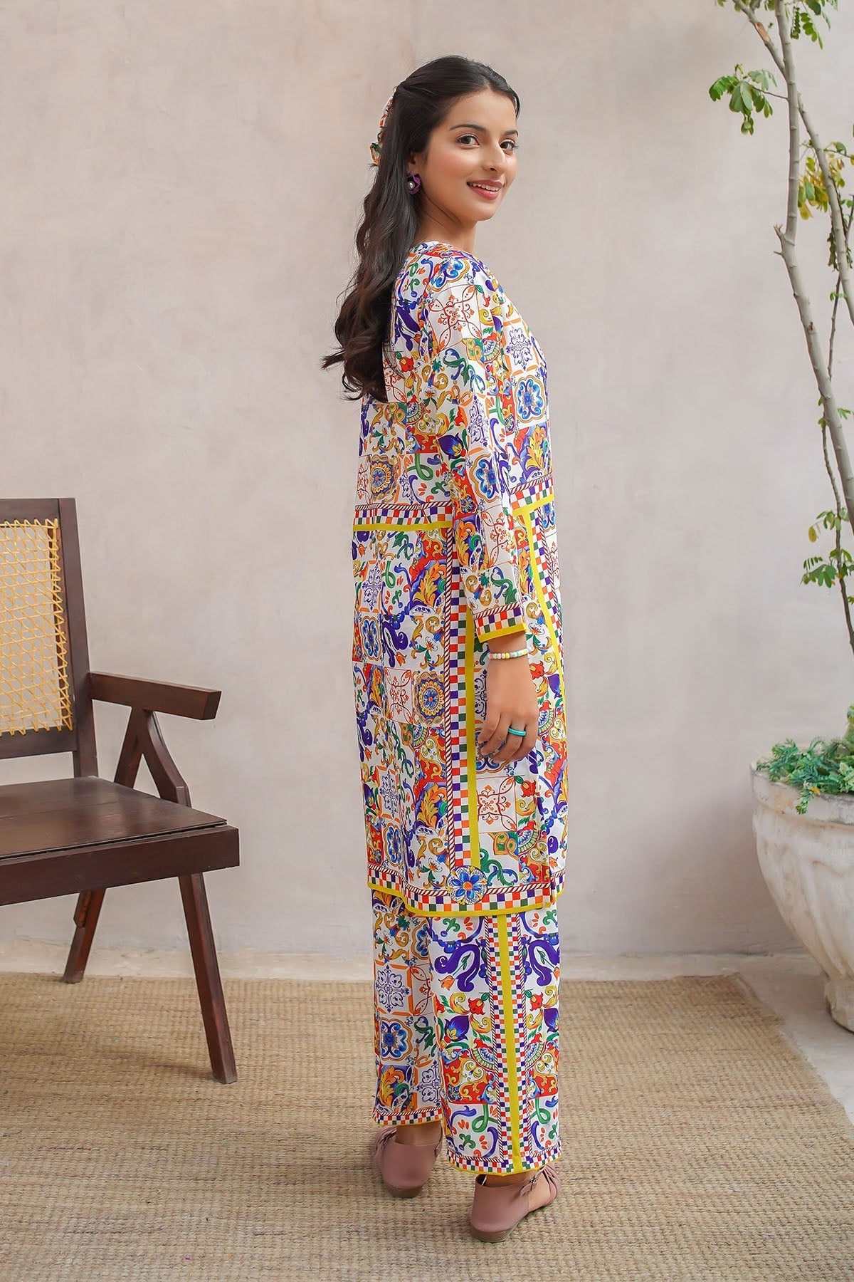 Ochre Clothing Girls Co-ords Swiss Lawn Digital Printed 2 Pc Suit