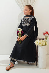 Ochre Clothing Girls Full Suits Cotton Embroidered 3 Pc Suit