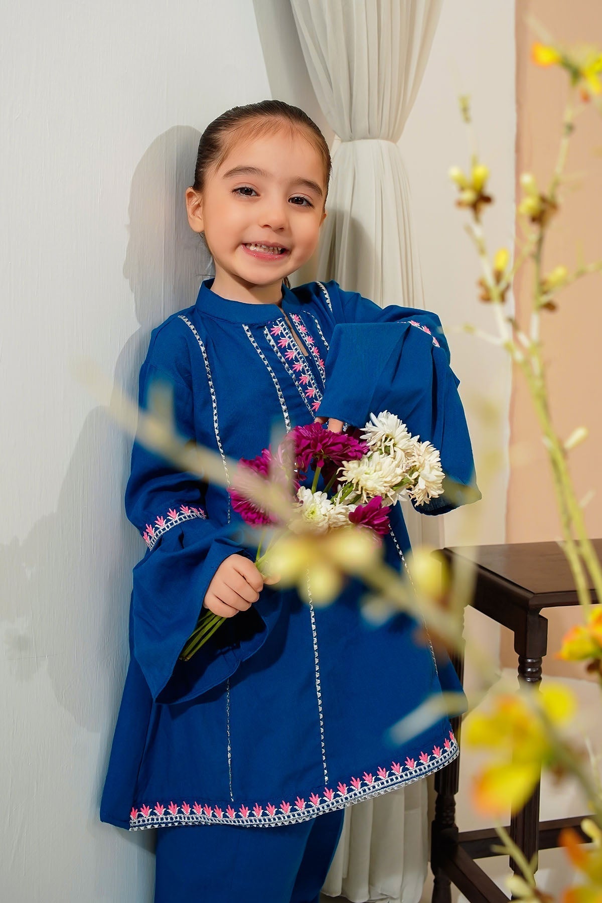 Ochre Clothing Girls Full Suits Cotton Embroidered 2 Pc Suit