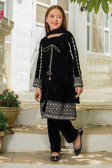 Velvet Embroidered 3 Pc Suit - Wear Ochre