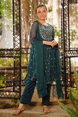 Ochre Clothing Girls Full Suits Chiffon Embroidered 3 Pc Suit
