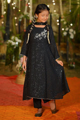 Ochre Clothing Girls Full Suits Sequence Net Hand Adda Work 3 Pc Suit