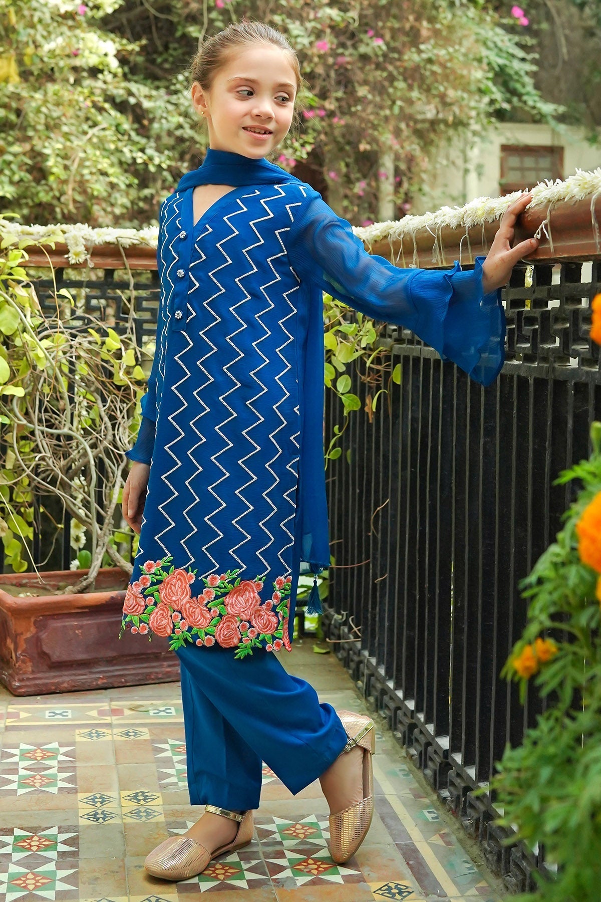 Chiffon Embroidered 3 Pc Suit - Wear Ochre