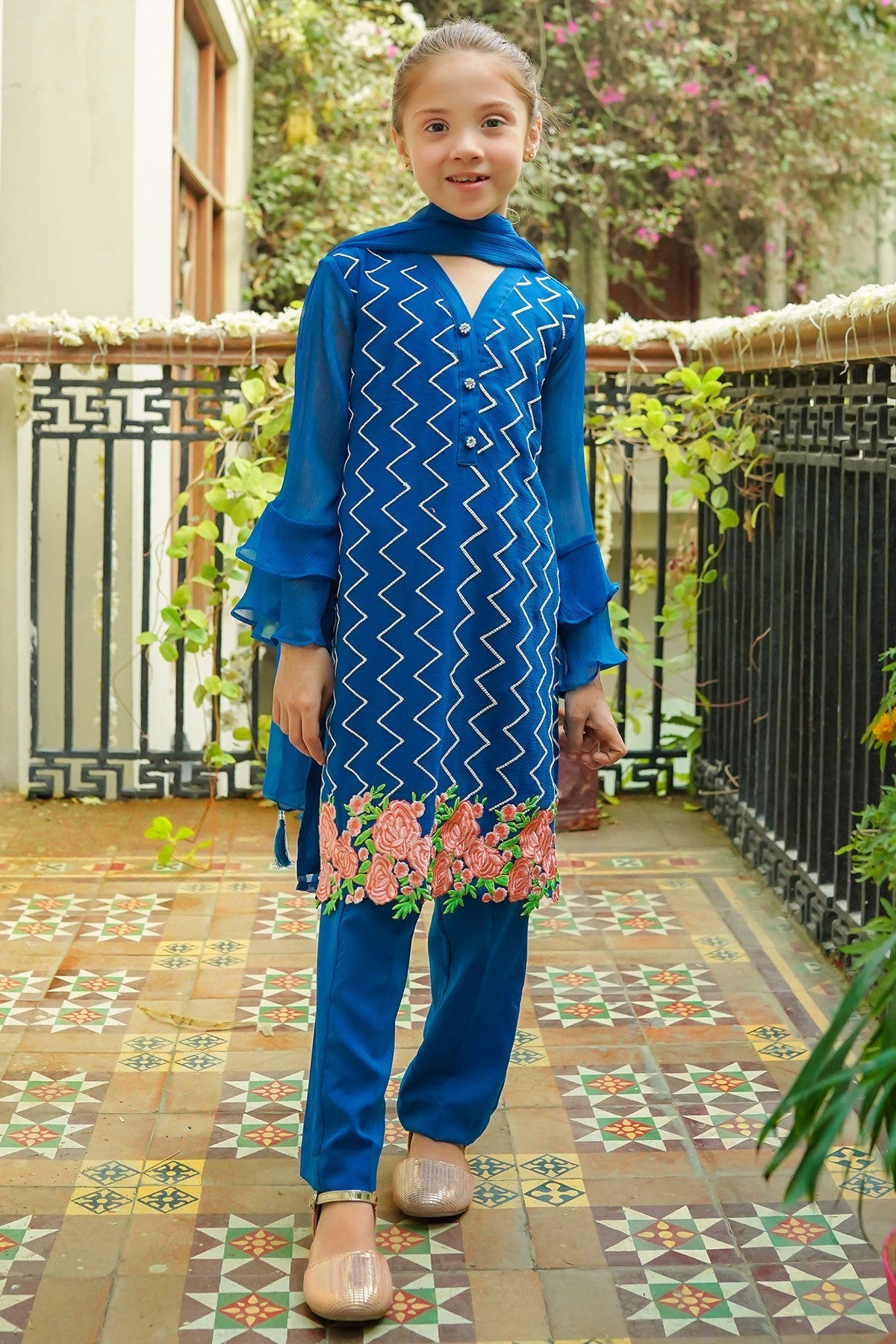 Chiffon Embroidered 3 Pc Suit - Wear Ochre
