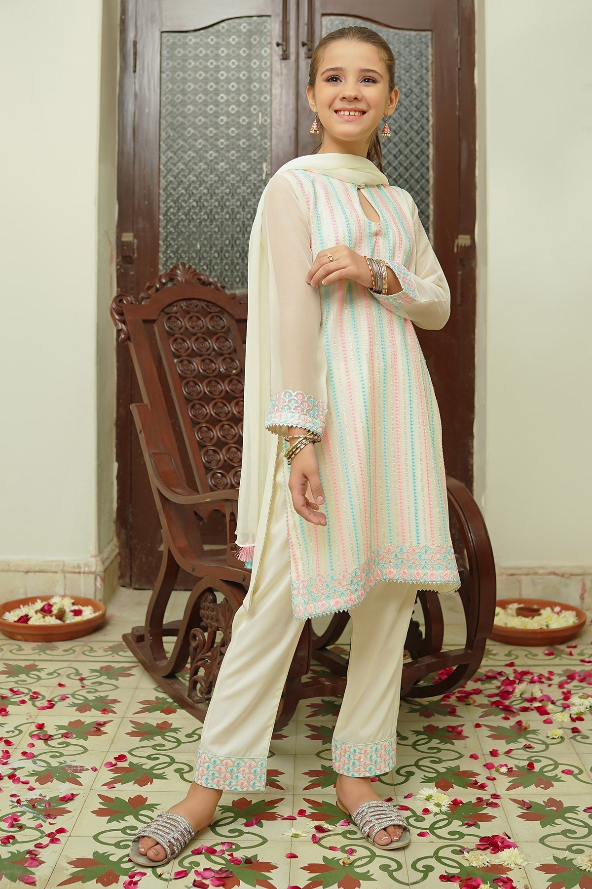 Chiffon Embroidered 3 Pc Suit - Wear Ochre